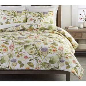 Pottery Barn Thistle Floral King Duvet Cover Euro Sham Set 100% Organic Cotton